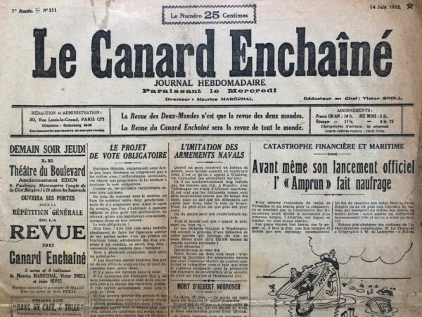 N° 311 du Canard Enchaîné -  14 Juin 1922
