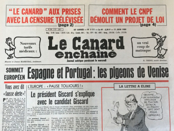 N° 3111 du Canard Enchaîné -  11 Juin 1980