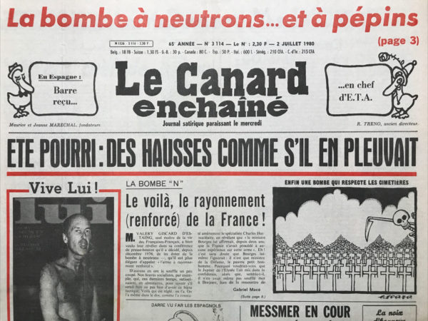 N° 3114 du Canard Enchaîné -  2 Juillet 1980
