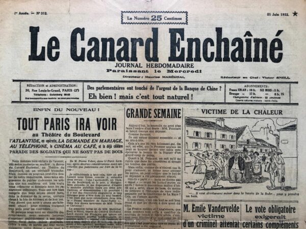 N° 312 du Canard Enchaîné -  21 Juin 1922