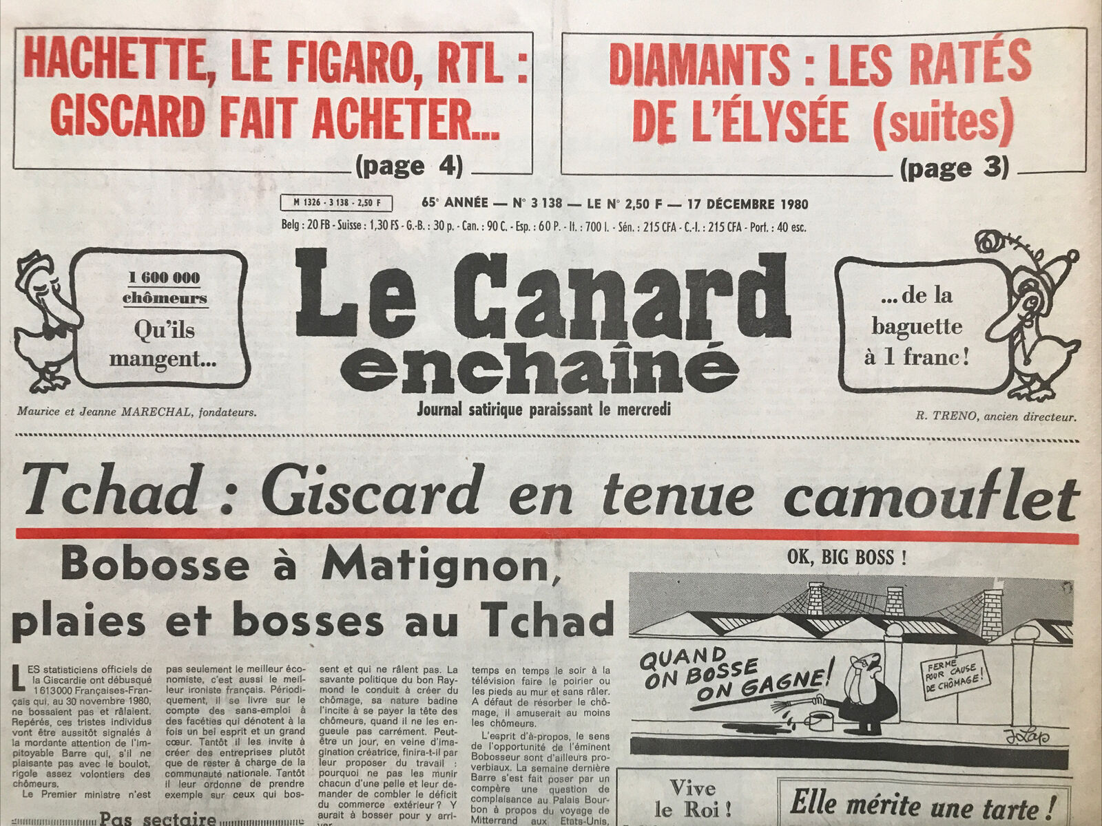 Couac ! | Acheter un Canard | Vente d'Anciens Journaux du Canard Enchaîné. Des Journaux Satiriques de Collection, Historiques & Authentiques de 1916 à 2004 ! | 3138