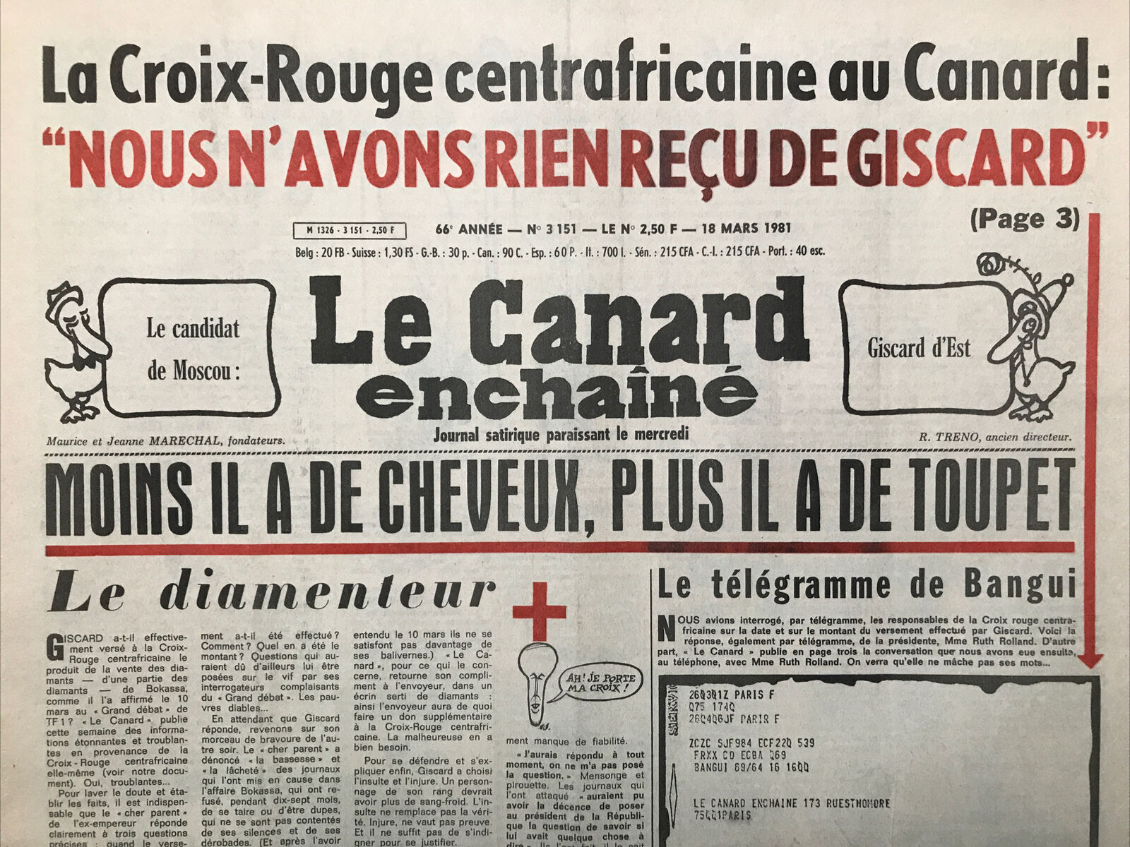 Couac ! | Acheter un Canard | Vente d'Anciens Journaux du Canard Enchaîné. Des Journaux Satiriques de Collection, Historiques & Authentiques de 1916 à 2004 ! | 3151