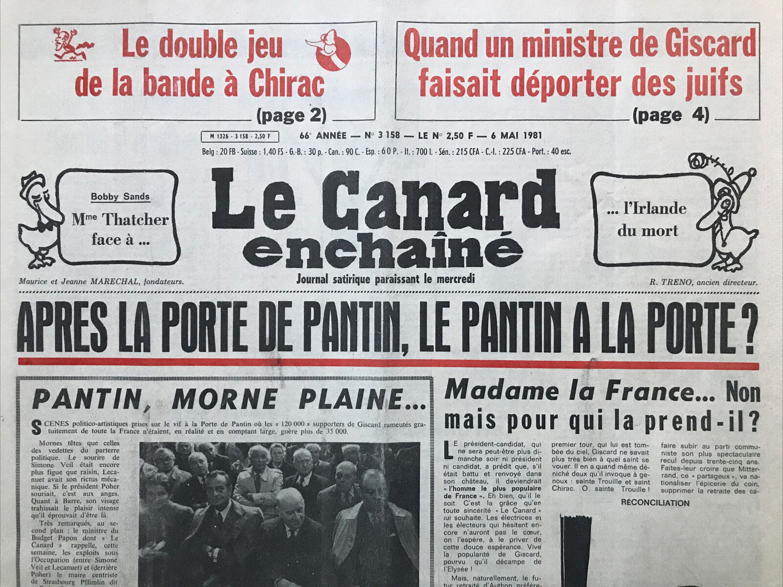 Couac ! | Acheter un Canard | Vente d'Anciens Journaux du Canard Enchaîné. Des Journaux Satiriques de Collection, Historiques & Authentiques de 1916 à 2004 ! | 3158