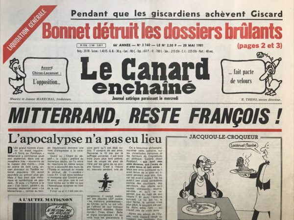N° 3160 du Canard Enchaîné -  20 Mai 1981