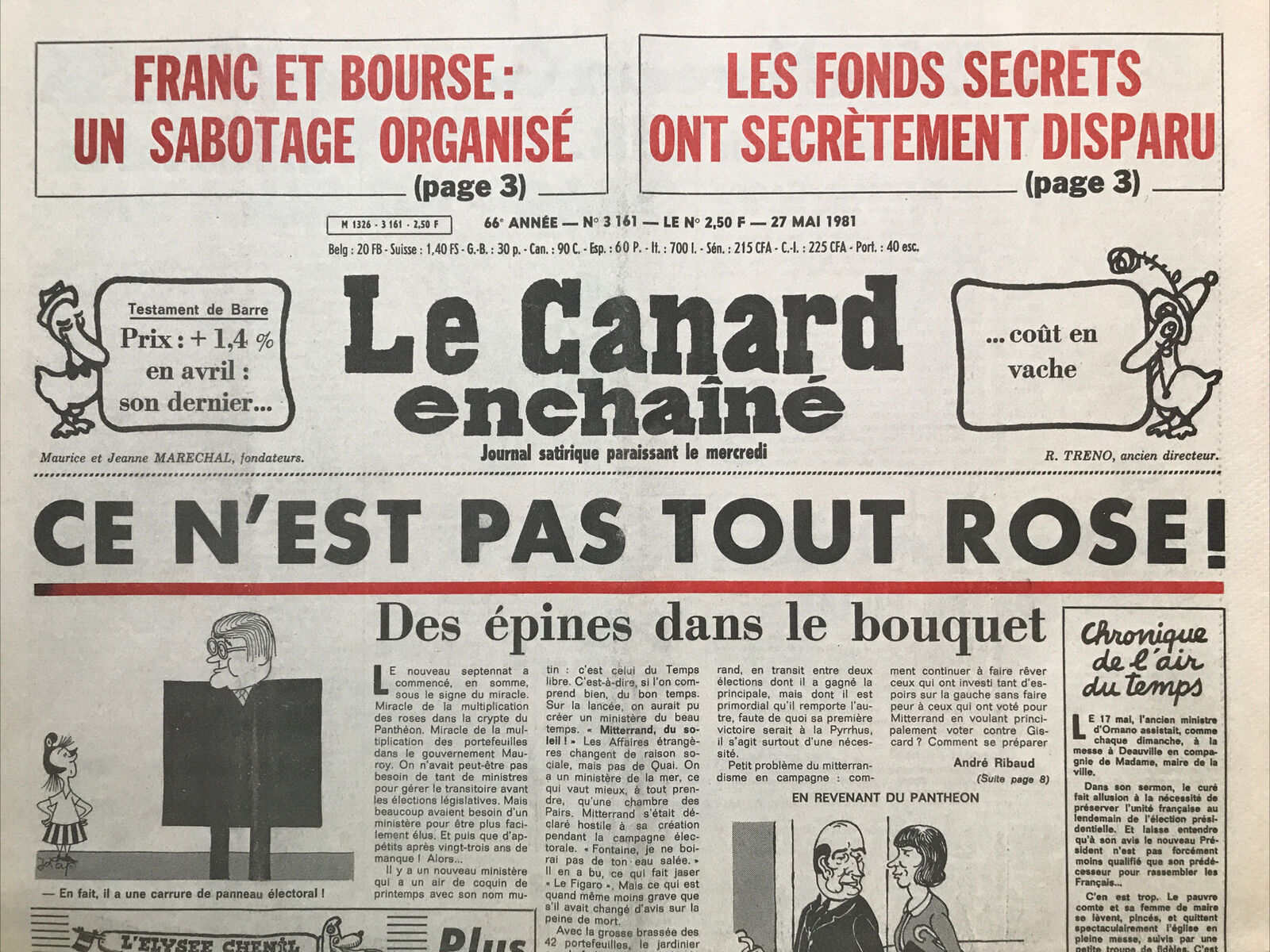 Couac ! | Acheter un Canard | Vente d'Anciens Journaux du Canard Enchaîné. Des Journaux Satiriques de Collection, Historiques & Authentiques de 1916 à 2004 ! | 3161
