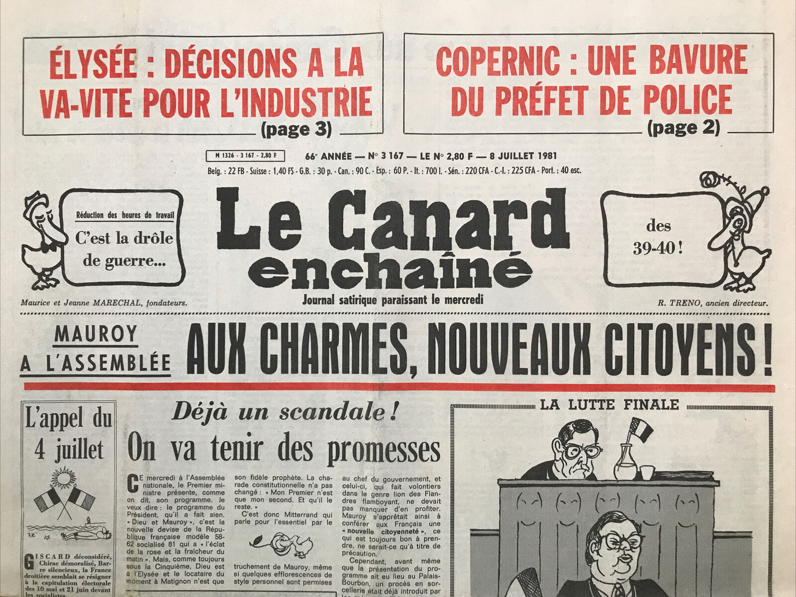 Couac ! | Acheter un Canard | Vente d'Anciens Journaux du Canard Enchaîné. Des Journaux Satiriques de Collection, Historiques & Authentiques de 1916 à 2004 ! | 3167