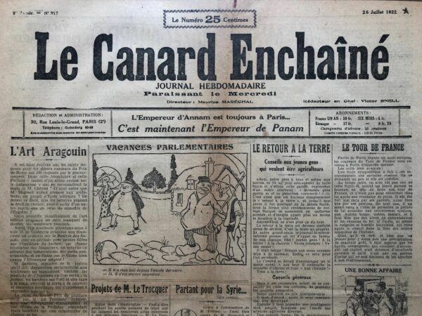 N° 317 du Canard Enchaîné -  26 Juillet 1922