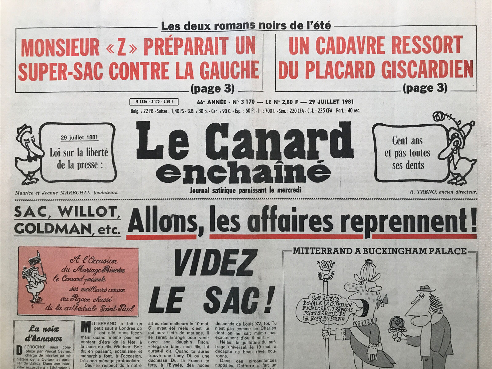 Couac ! | Acheter un Canard | Vente d'Anciens Journaux du Canard Enchaîné. Des Journaux Satiriques de Collection, Historiques & Authentiques de 1916 à 2004 ! | 3170