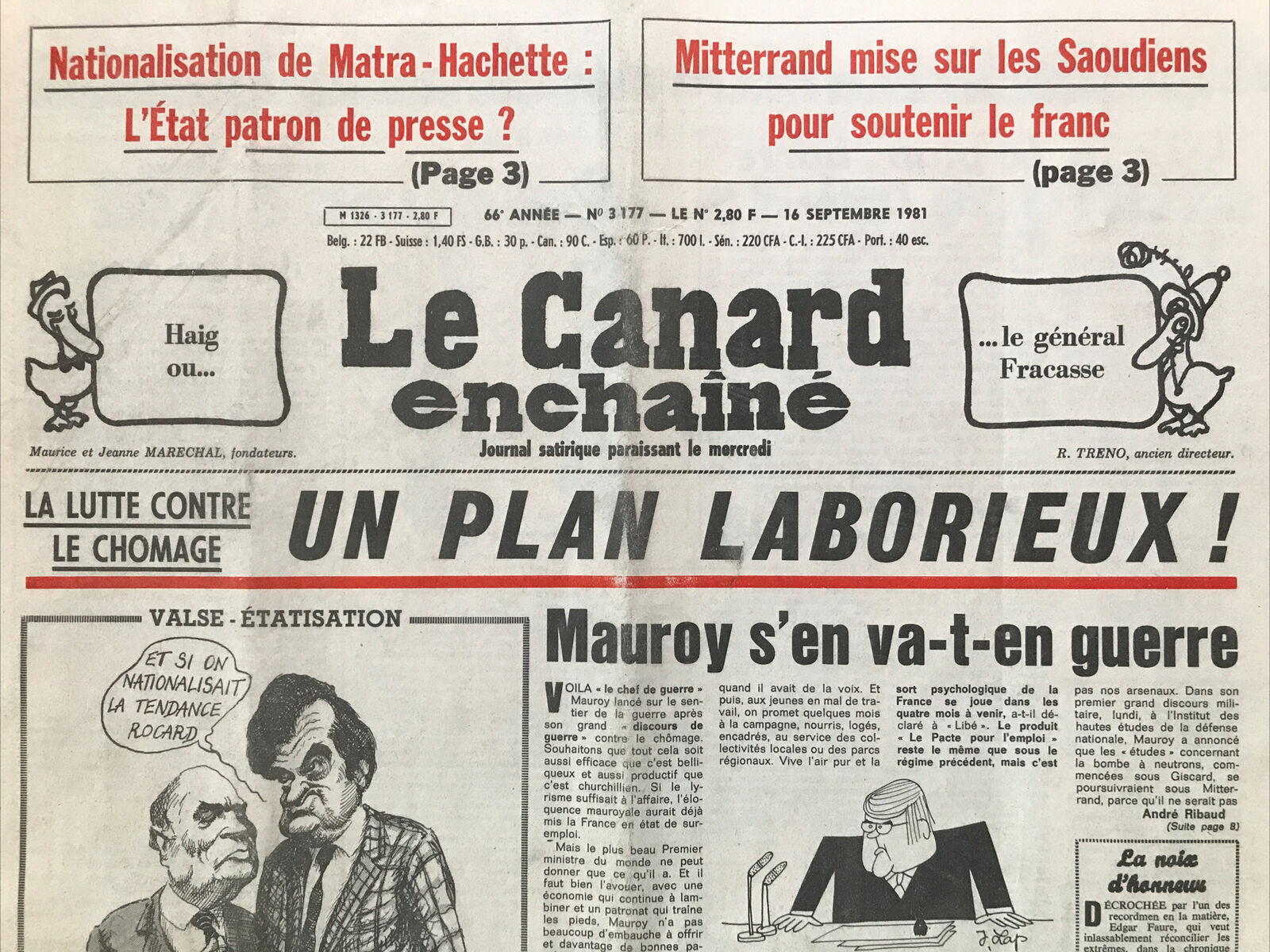 Couac ! | Acheter un Canard | Vente d'Anciens Journaux du Canard Enchaîné. Des Journaux Satiriques de Collection, Historiques & Authentiques de 1916 à 2004 ! | 3177