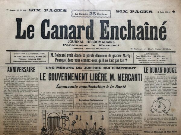 N° 318 du Canard Enchaîné -  2 Août 1922