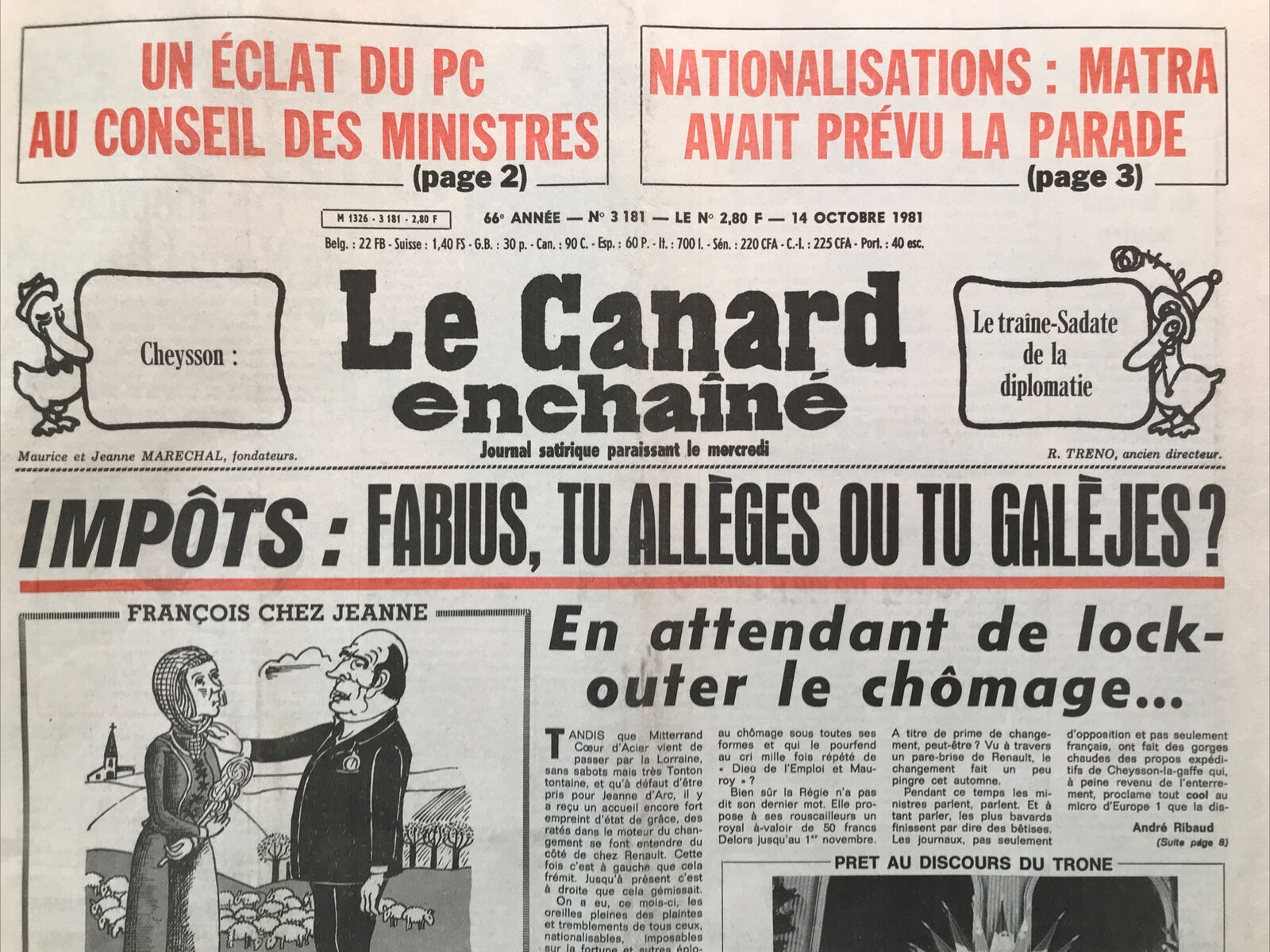 Couac ! | Acheter un Canard | Vente d'Anciens Journaux du Canard Enchaîné. Des Journaux Satiriques de Collection, Historiques & Authentiques de 1916 à 2004 ! | 3181
