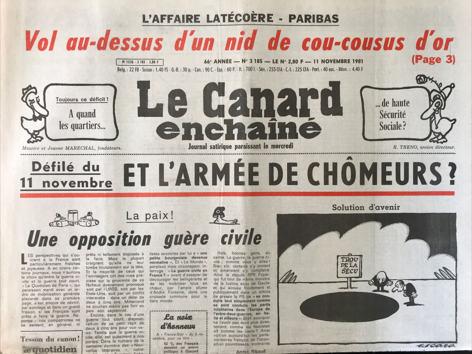 Couac ! | Acheter un Canard | Vente d'Anciens Journaux du Canard Enchaîné. Des Journaux Satiriques de Collection, Historiques & Authentiques de 1916 à 2004 ! | 3185