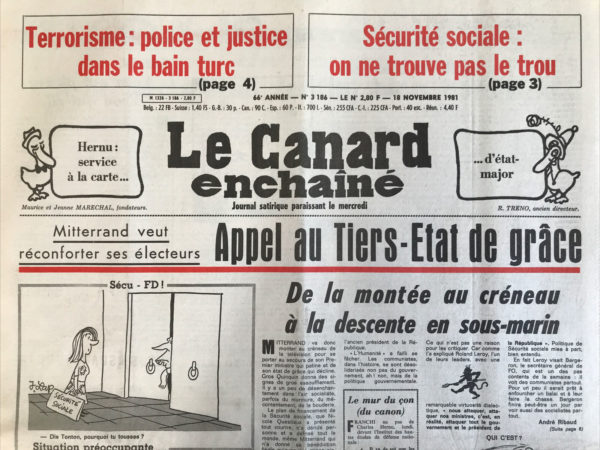 N° 3186 du Canard Enchaîné -  18 Novembre 1981
