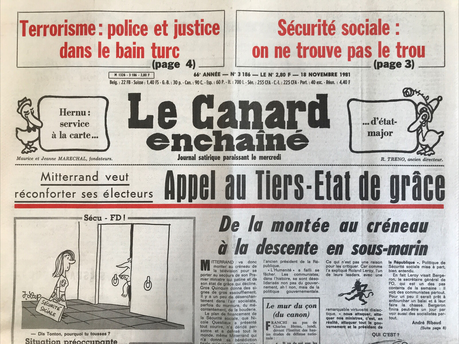 Couac ! | Acheter un Canard | Vente d'Anciens Journaux du Canard Enchaîné. Des Journaux Satiriques de Collection, Historiques & Authentiques de 1916 à 2004 ! | 3186