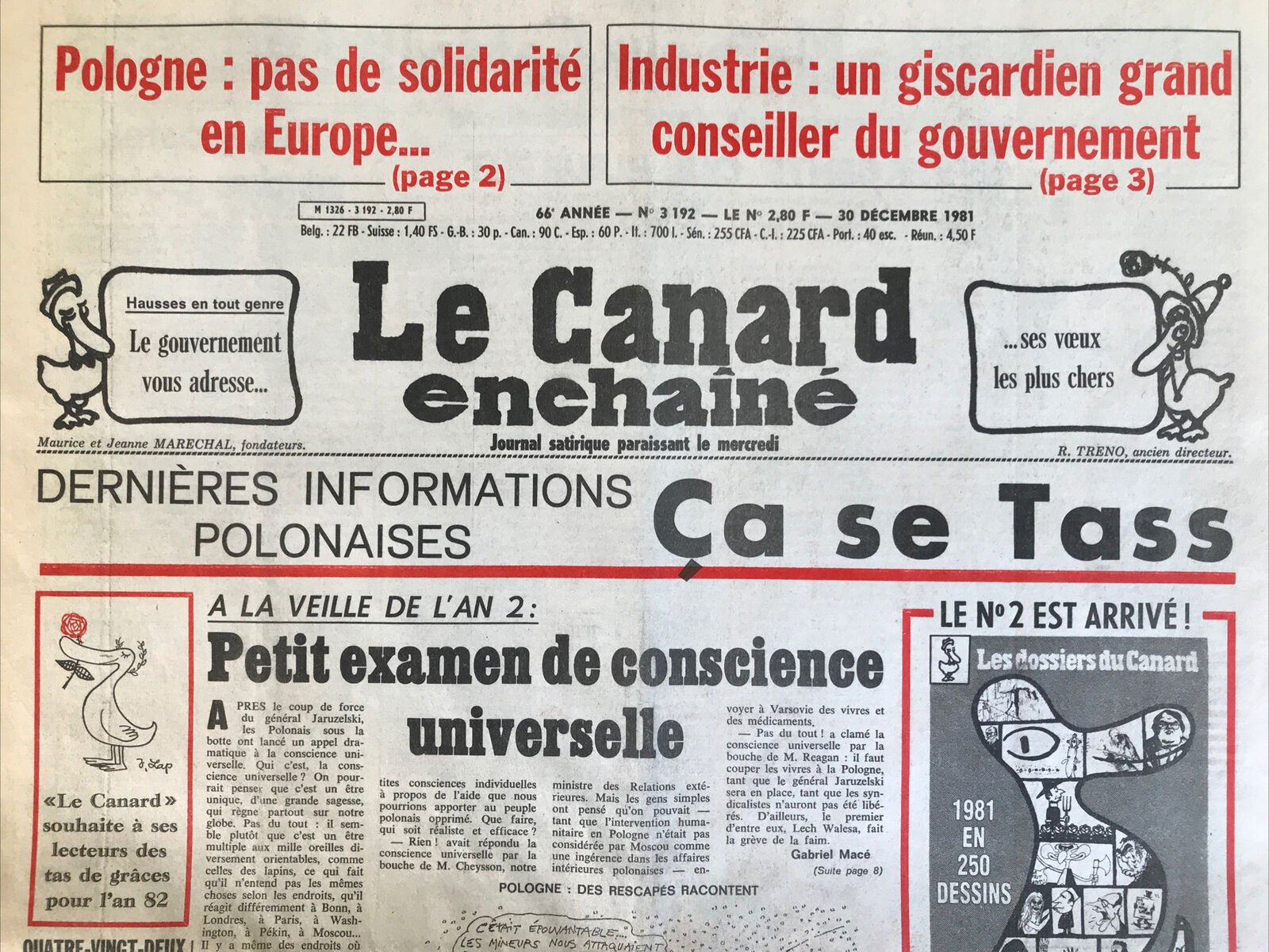 Couac ! | Acheter un Canard | Vente d'Anciens Journaux du Canard Enchaîné. Des Journaux Satiriques de Collection, Historiques & Authentiques de 1916 à 2004 ! | 3192