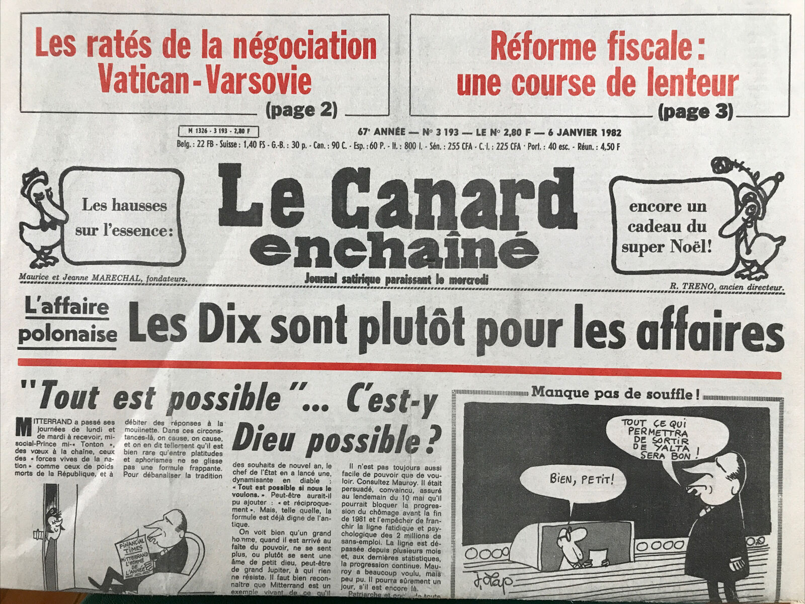 Couac ! | Acheter un Canard | Vente d'Anciens Journaux du Canard Enchaîné. Des Journaux Satiriques de Collection, Historiques & Authentiques de 1916 à 2004 ! | 3193