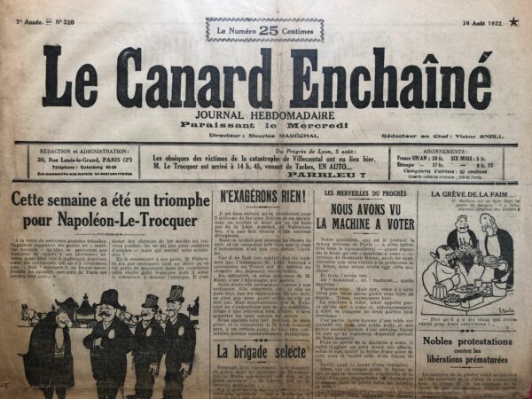 N° 320 du Canard Enchaîné -  16 Août 1922