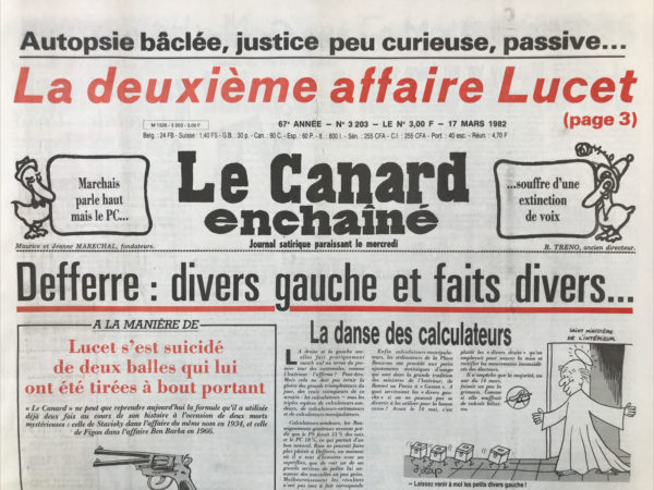 N° 3203 du Canard Enchaîné -  17 Mars 1982