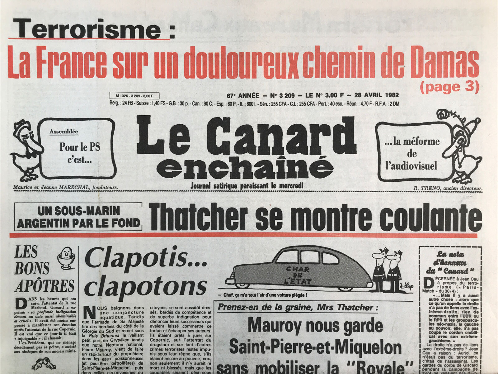 Couac ! | Acheter un Canard | Vente d'Anciens Journaux du Canard Enchaîné. Des Journaux Satiriques de Collection, Historiques & Authentiques de 1916 à 2004 ! | 3209