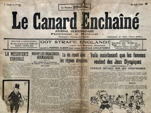 N° 321 du Canard Enchaîné -  23 Août 1922