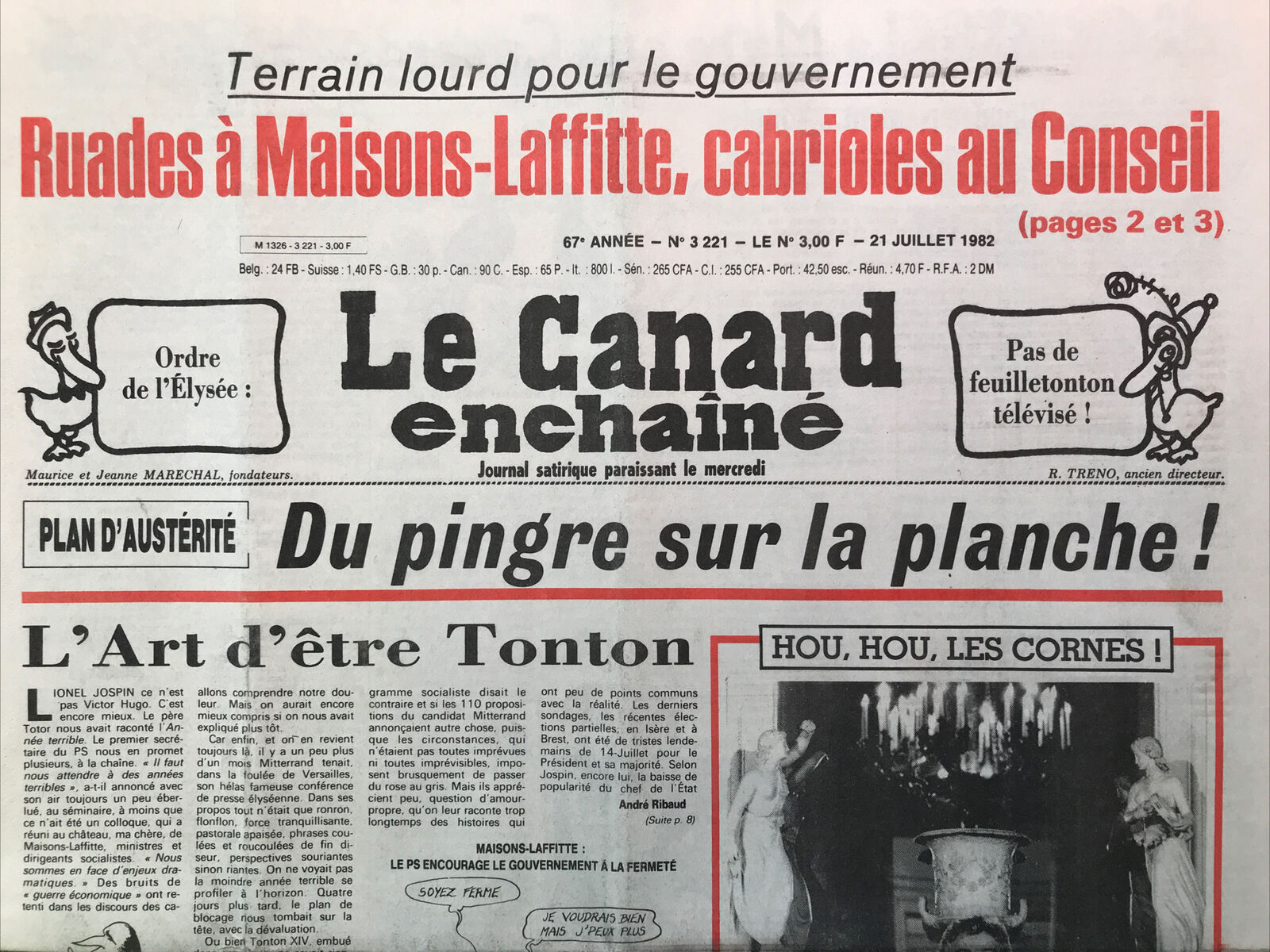 Couac ! | Acheter un Canard | Vente d'Anciens Journaux du Canard Enchaîné. Des Journaux Satiriques de Collection, Historiques & Authentiques de 1916 à 2004 ! | 3221