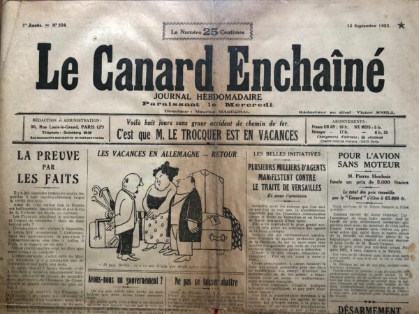 N° 324 du Canard Enchaîné -  13 Septembre 1922