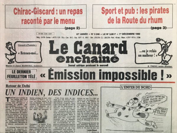 N° 3240 du Canard Enchaîné -  1 Décembre 1982