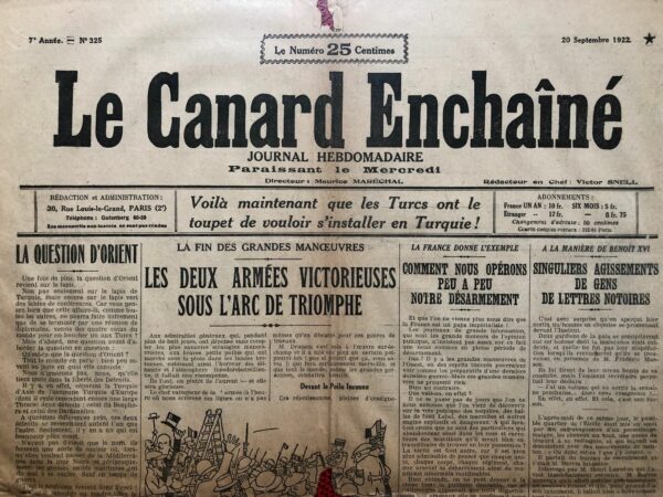 N° 325 du Canard Enchaîné -  20 Septembre 1922