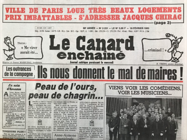N° 3251 du Canard Enchaîné -  16 Février 1983