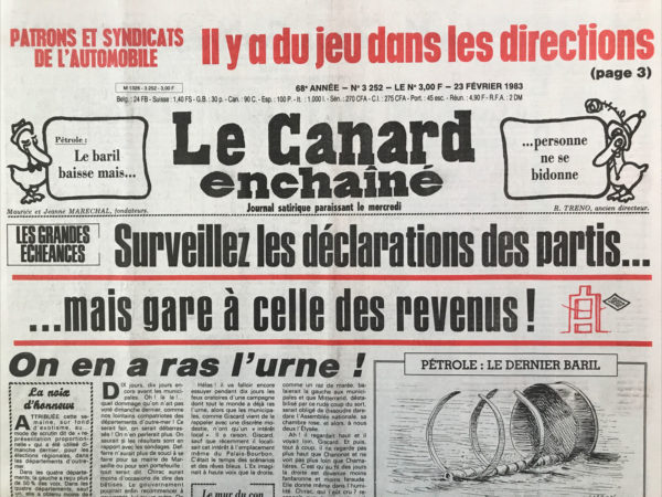 N° 3252 du Canard Enchaîné -  23 Février 1983