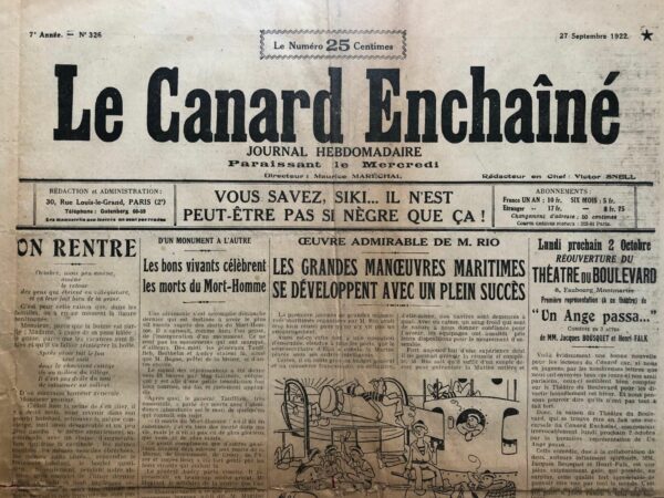 N° 326 du Canard Enchaîné -  27 Septembre 1922