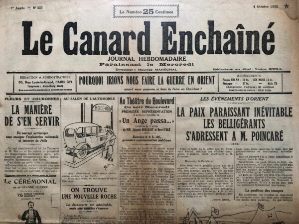 N° 327 du Canard Enchaîné -  4 Octobre 1922