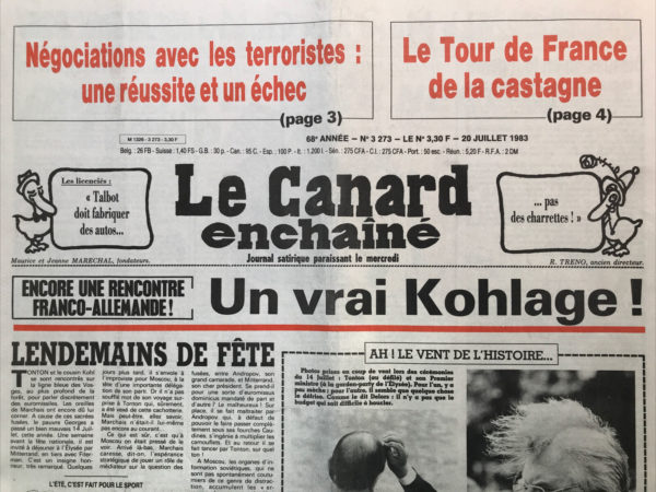 N° 3273 du Canard Enchaîné -  20 Juillet 1983