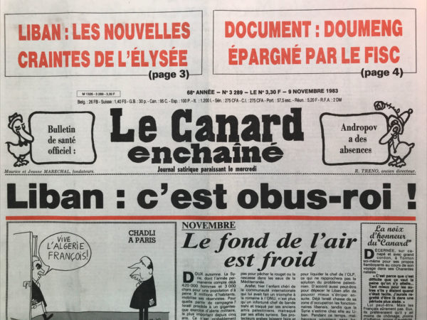 N° 3289 du Canard Enchaîné -  9 Novembre 1983