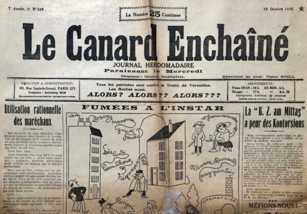N° 329 du Canard Enchaîné -  18 Octobre 1922
