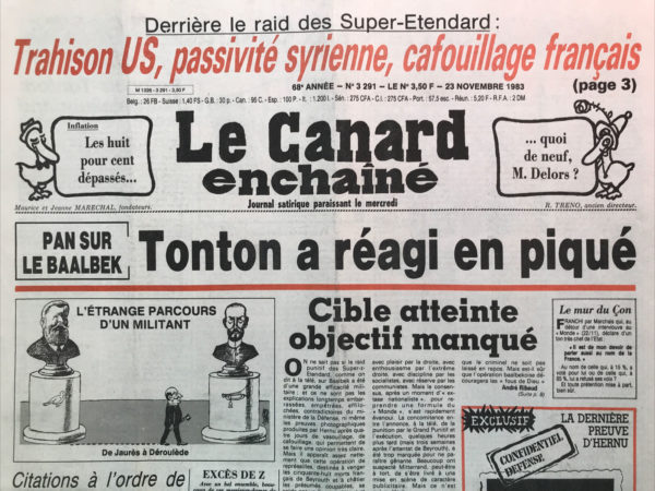 N° 3291 du Canard Enchaîné -  23 Novembre 1983