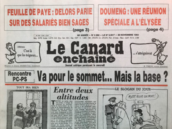N° 3292 du Canard Enchaîné -  30 Novembre 1983