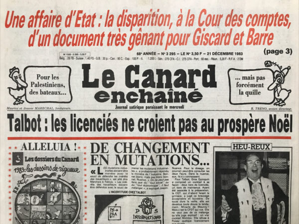 N° 3295 du Canard Enchaîné -  21 Décembre 1983