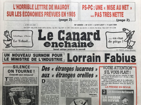 N° 3311 du Canard Enchaîné -  11 Avril 1984