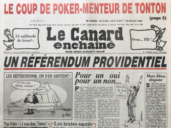 N° 3325 du Canard Enchaîné -  18 Juillet 1984