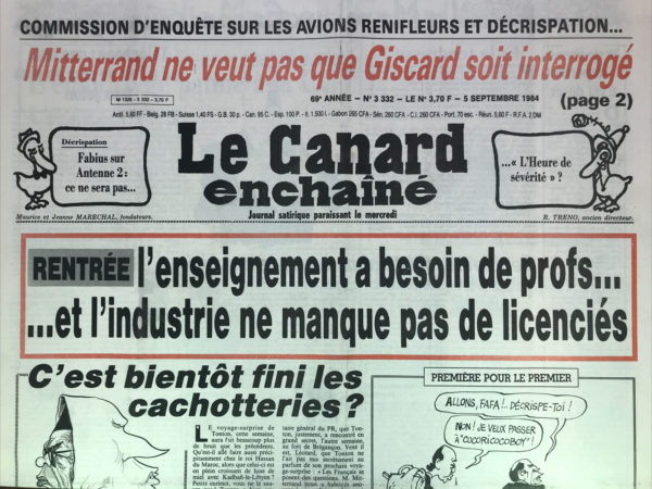 N° 3332 du Canard Enchaîné -  5 Septembre 1984