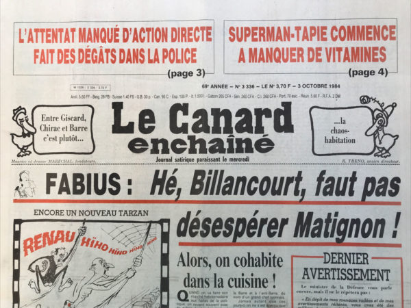 N° 3336 du Canard Enchaîné -  3 Octobre 1984