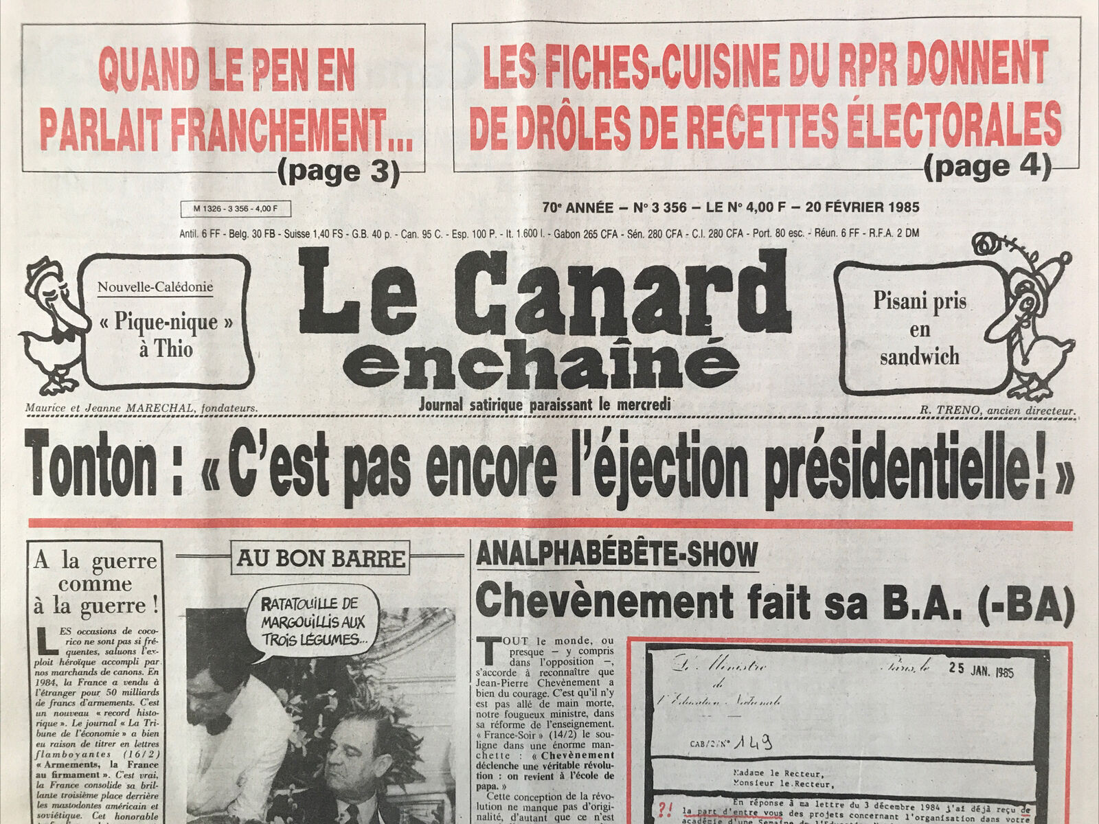 Couac ! | Acheter un Canard | Vente d'Anciens Journaux du Canard Enchaîné. Des Journaux Satiriques de Collection, Historiques & Authentiques de 1916 à 2004 ! | 3356