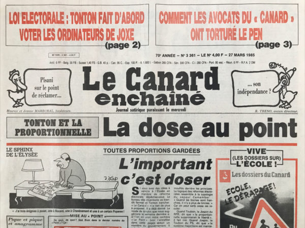 N° 3361 du Canard Enchaîné -  27 Mars 1985
