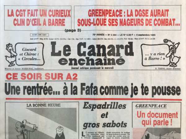 N° 3384 du Canard Enchaîné -  4 Septembre 1985
