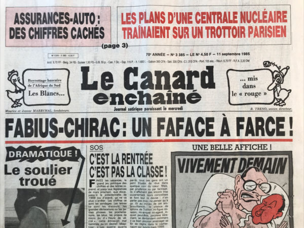 N° 3385 du Canard Enchaîné -  11 Septembre 1985