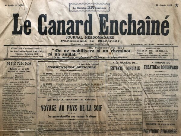 N° 341 du Canard Enchaîné -  10 Janvier 1923