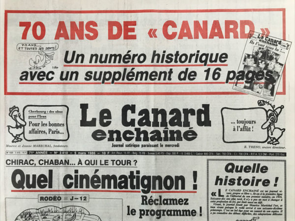 N° 3410 du Canard Enchaîné -  5 Mars 1986