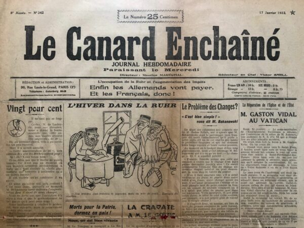 N° 342 du Canard Enchaîné -  17 Janvier 1923