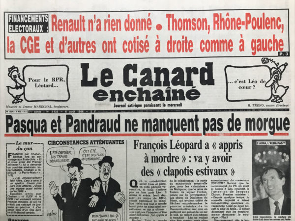 N° 3432 du Canard Enchaîné -  6 Août 1986